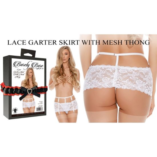Image de LACE GARTER SKIRT WITH MESH THONG, WHITE